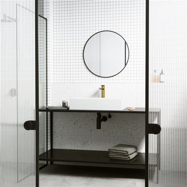 VIGO Bryant&nbsp;15-in W x&nbsp;23-in L White Matte Stone Rectangle Bathroom Vessel with Norfolk Faucet/Drain - Matte Gold