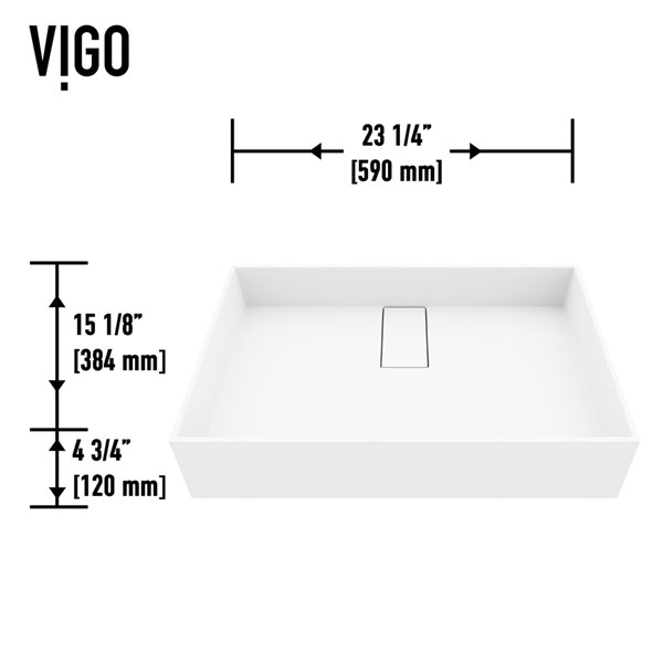 VIGO Bryant&nbsp;15-in W x&nbsp;23-in L White Matte Stone Rectangle Bathroom Vessel with Norfolk Faucet/Drain - Matte Gold