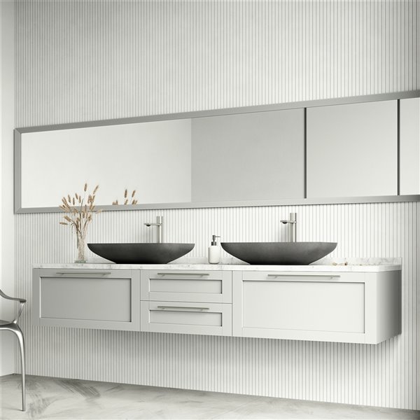 VIGO Brighton&nbsp;15 x&nbsp;22-in Concreto Stone Grey Rectangle Vessel Bathroom Sink w/ Gotham Faucet/Drain - Brushed Nickel