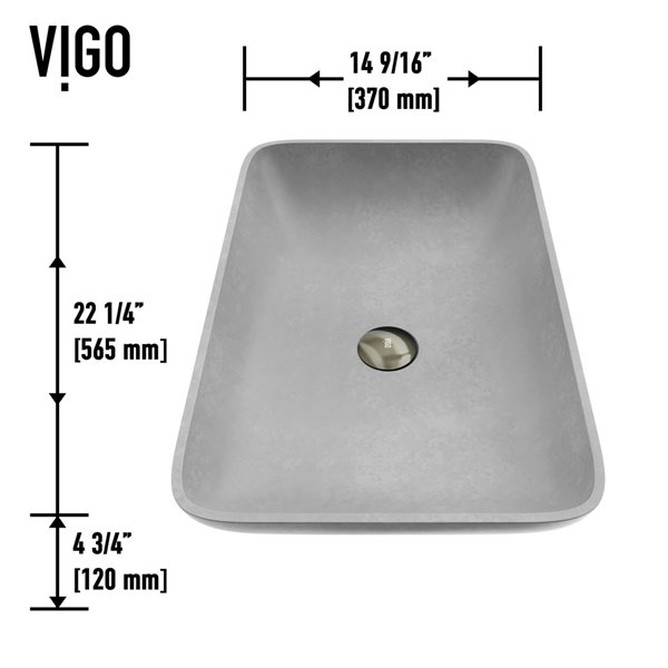 VIGO Brighton&nbsp;15 x&nbsp;22-in Concreto Stone Grey Rectangle Vessel Bathroom Sink w/ Gotham Faucet/Drain - Brushed Nickel