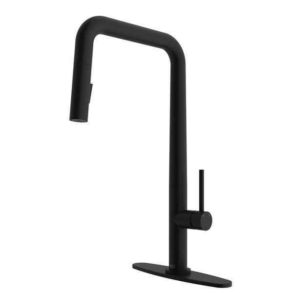 VIGO Parsons Pull-Down Kitchen Faucet with Deck Plate in Matte Black