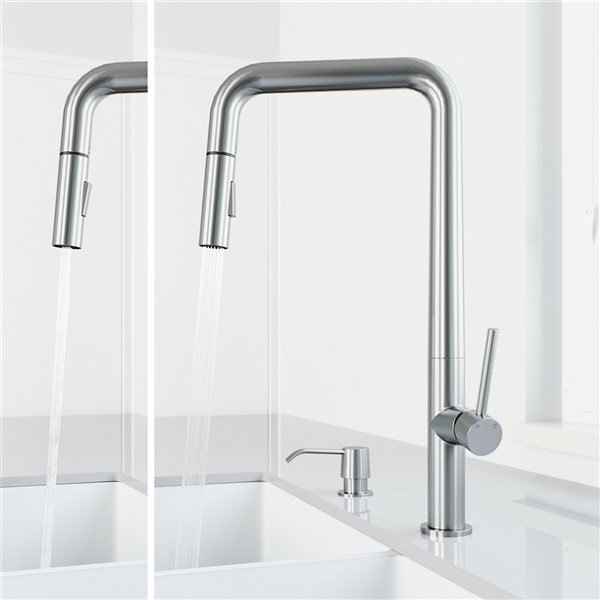 VIGO Parsons Pull-Down Kitchen Faucet with Soap Dispenser in Stainless Steel