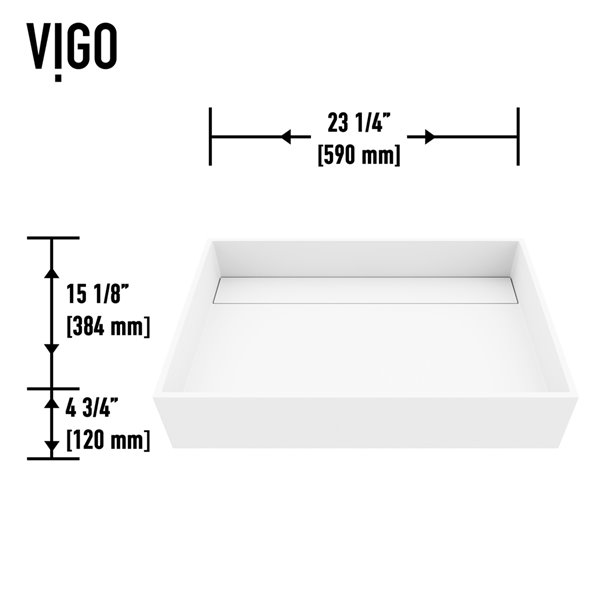VIGO Montauk&nbsp;23-in L x&nbsp;15-in W x&nbsp;5-in H Modern Matte Stone Rectangular Vessel Bathroom Sink - White