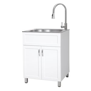 Presenza 24.1-in x 21.3-in White RTA Freestanding Laundry Cabinet with Sink, Drain and Faucet