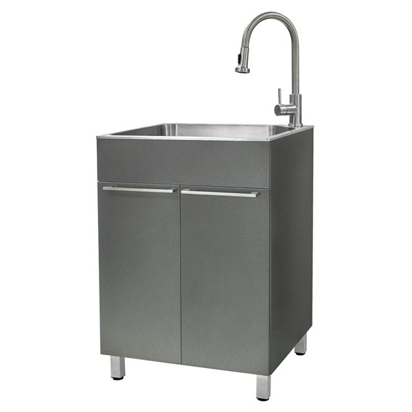Presenza 23.9-in x 21.2-in Grey RTA Freestanding Steel Cabinet with Sink, Drain and Faucet