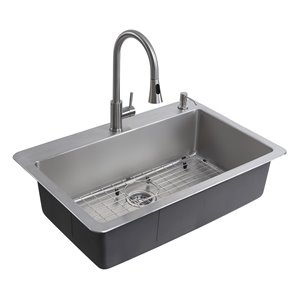 Évier de cuisine simple tout-en-un à double fixation de 22 po x 33 po en acier inoxydable à 1 trou par Presenza
