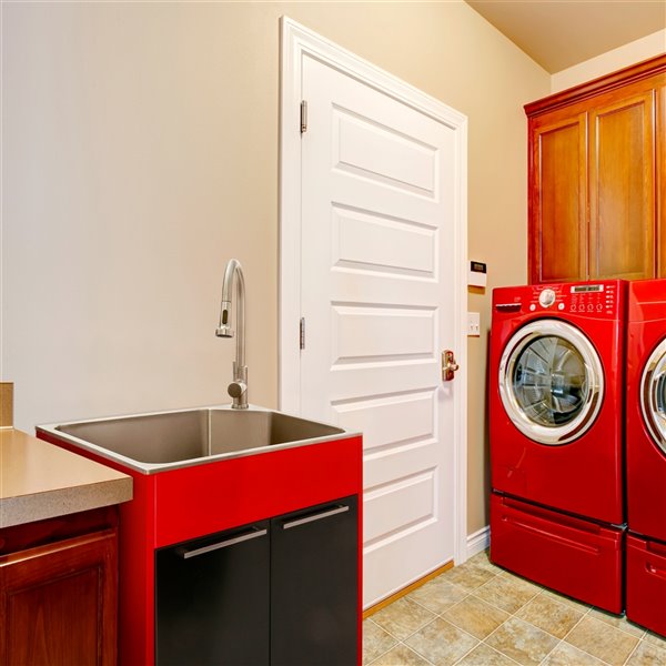 Presenza 23.9-in x 21.2-in Red and Black Freestanding Laundry Cabinet with Sink, Drain and Faucet