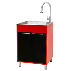 Évier de lavage sur pied avec robinet Presenza drain 23,9 x 21,2 po rouge noir