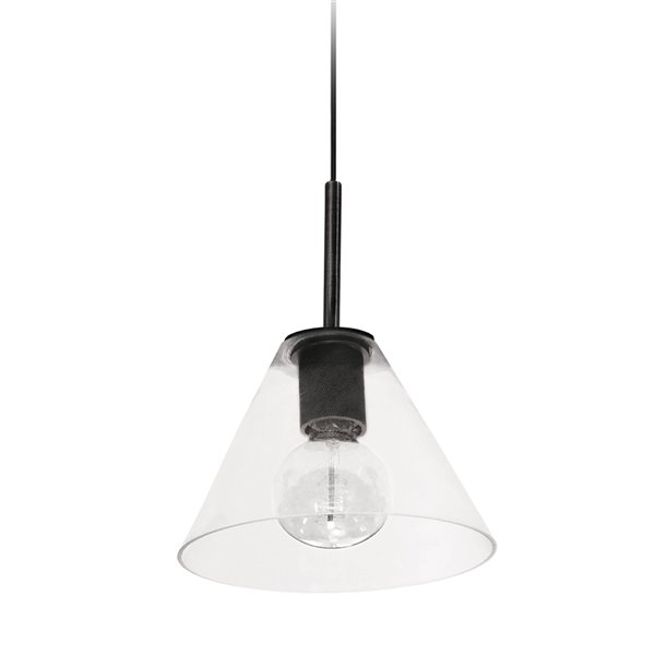 Dainolite Roswell Transitional Matte Black 9-in Pendant Light with Clear Glass