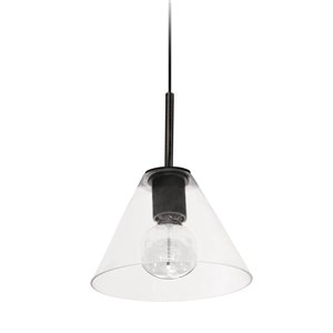 Dainolite Roswell Transitional Matte Black 9-in Pendant Light with Clear Glass