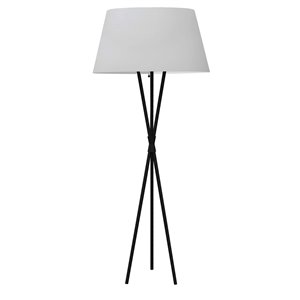 Lampe sur pied tripode Gabriela par Dainolite de 61,5 po noir mat avec abat-jour blanc