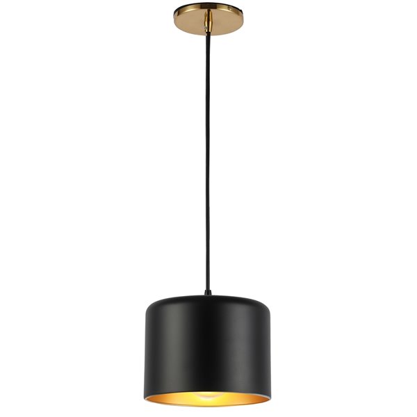 Dainolite Emilia Transitional 8-in Matte Black and Aged Brass Pendant Light