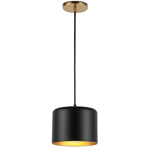 Dainolite Emilia Transitional 8-in Matte Black and Aged Brass Pendant Light