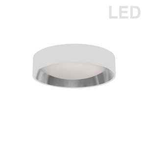 Plafonnier de 11 po de style moderne/contemporain blanc/argent à système à DEL intégré de Dainolite