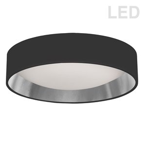 Plafonnier de 15 po de style moderne/contemporain noir/argent à système à DEL intégré de Dainolite