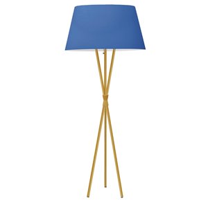 Lampe sur pied tripode Gabriela par Dainolite de 61,5 po en laiton vieilli avec abat-jour bleu