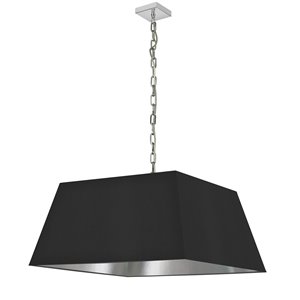 Luminaire suspendu moderne/contemporain carré noir et argent Milano par Dainolite de 26 po