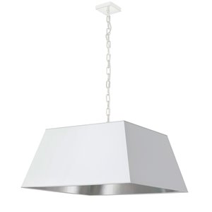 Luminaire suspendu moderne/contemporain blanc et argent Milano par Dainolite, 26 po