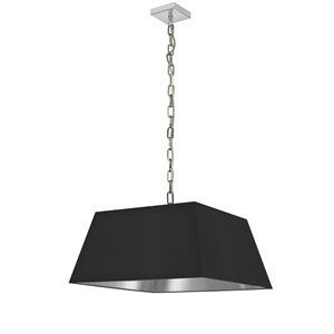 Luminaire suspendu moderne/contemporain carré noir et argent Milano par Dainolite de 20 po