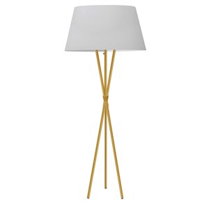 Lampe sur pied tripode Gabriela par Dainolite de 61,5 po en laiton vieilli avec abat-jour blanc