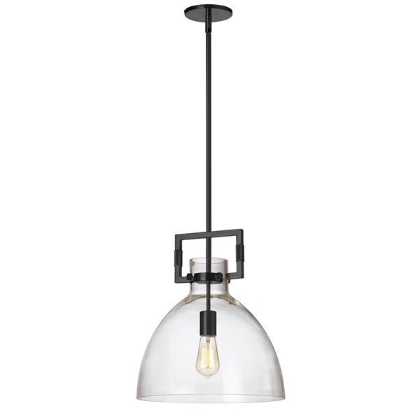 Luminaire suspendu moderne noir Liberty par Dainolite de 13,75 po avec verre transparent