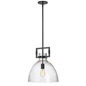 Dainolite Liberty Modern/Contemporary Matte Black 13.75-in Pendant Light with Clear Glass