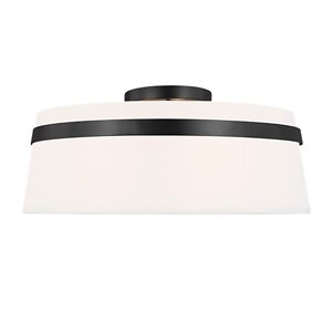 Plafonnier contemporain Symphony de Dainolite noir mat de 15 po avec abat-jour blanc