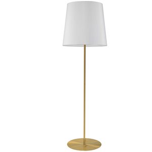 Lampe sur pied avec abat-jour blanc de 68,5 po par Dainolite, laiton antique