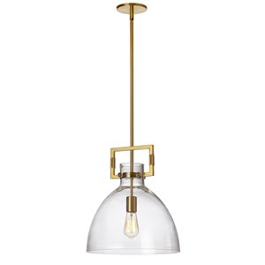 Luminaire suspendu moderne en laiton Liberty par Dainolite de 13,75 po avec verre transparent