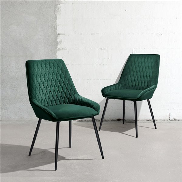 Homycasa Rabiot Set of 2 Green Contemporary Velvet Upholstered Side Chair (Metal Frame)