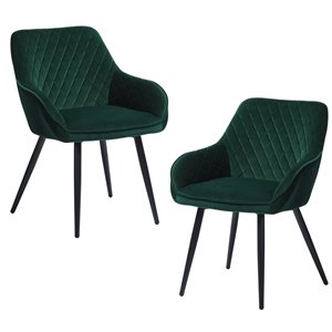 Homycasa Rabiot Set of 2 Green Contemporary Velvet Upholstered Side Chair (Metal Frame)