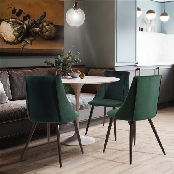 Chaise d'appoint contemporaine rembourrée en polyester/mélange de polyester Smeg de FurnitureR, cadre en métal, vert, 2 pièc