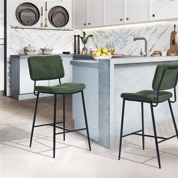 Homycasa Independence Green Bar Height (27-in to 35-in) Upholstered Bar Stools - Pack of 2