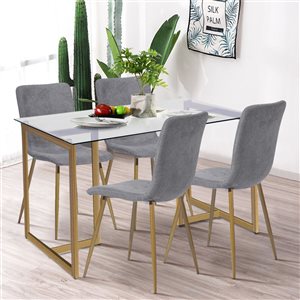 Homycasa Scargill Set of 4 Grey Fabric Dining Chairs - Gold