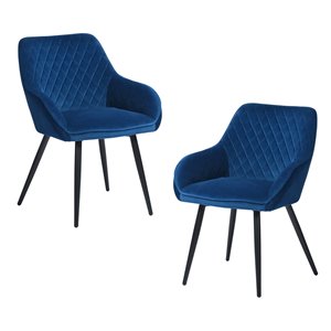 Fauteuil contemporain en velours rembourré Rabiot de FurnitureR, cadre en métal, bleu, 2 pièces