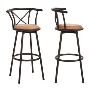 Tabouret de bar rembourré Hailey brun à hauteur de bar (27 po à 35 po) par FurnitureR, ens. de 2