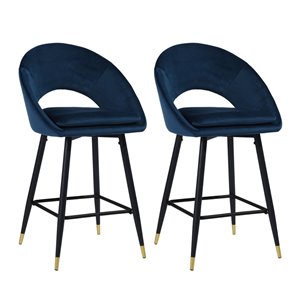 Homycasa Kenzie Blue Bar Height (27-in to 35-in) Upholstered Bar Stools - Pack of 2