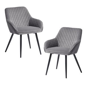 Fauteuil contemporain en velours rembourré Rabiot de FurnitureR, cadre en métal, gris, 2 pièces
