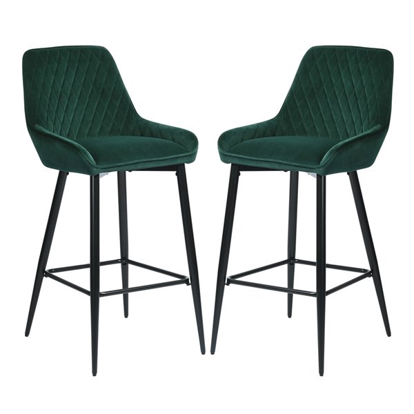 Homycasa Rabiot Green Bar Height (27-in to 35-in) Upholstered Bar Stools - Pack of 2