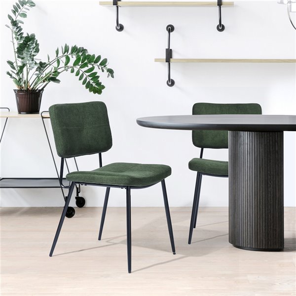 Chaise d'appoint contemporaine rembourrée en polyester/mélange de polyester Karomi de Homycasa, cadre en métal, vert, 2 pièc