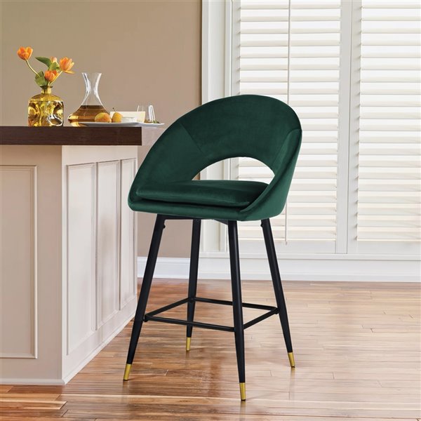 Homycasa Kenzie Green Bar Height (27-in to 35-in) Upholstered Bar Stools - Pack of 2