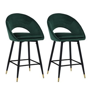 FurnitureR Kenzie Green Bar Height (27-in to 35-in) Upholstered Bar Stools - Pack of 2