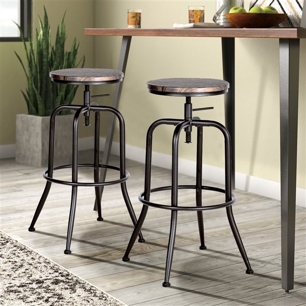 Homy Casa Anacletus Brown Adjustable Height Swivel Bar Stools - Pack of 2