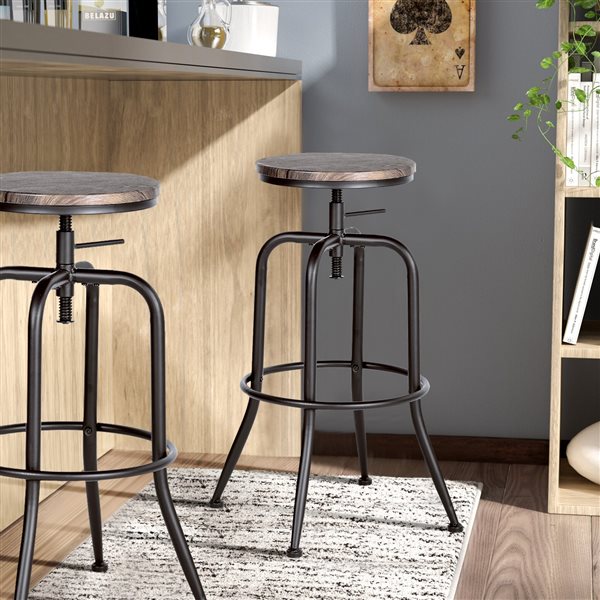 Homy Casa Anacletus Brown Adjustable Height Swivel Bar Stools - Pack of 2