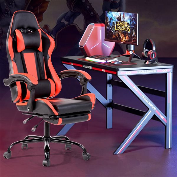 Chaise de bureau pivotante contemporaine avec apui-tête ergonomique et hauteur réglable Landuci de FurnitureR, rouge