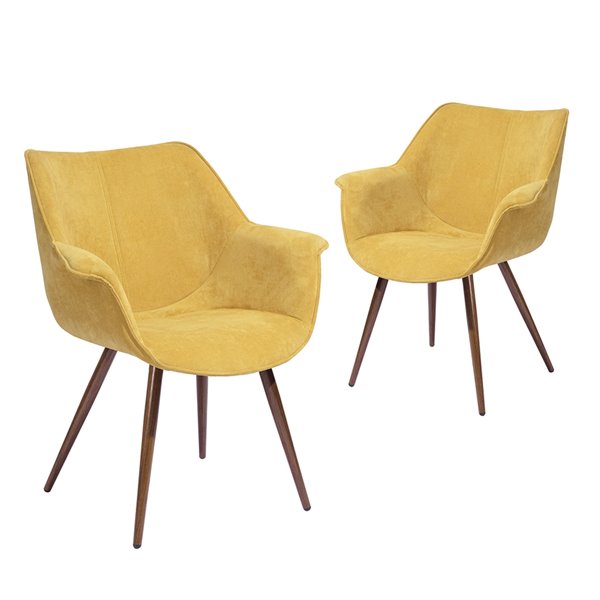 Homycasa Julian Set of 2 Yellow Contemporary Velvet Upholstered Arm