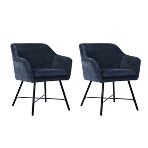 FurnitureR Rekik Set of 2 Black Contemporary Velvet Upholstered Arm Chair (Metal Frame)