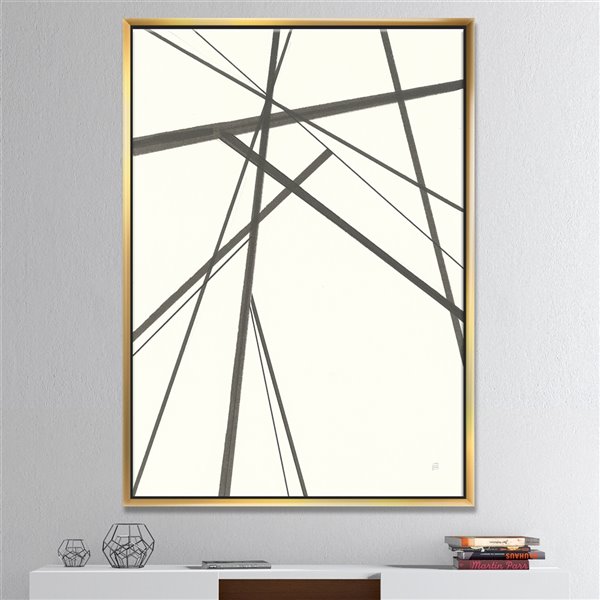 Designart 46-in x 36-in Minimalist Black and white III with Gold Wood Framed Wall Panel