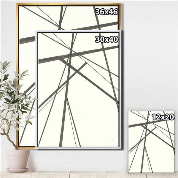 Designart 46-in x 36-in Minimalist Black and white III with Gold Wood Framed Wall Panel