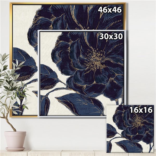 Designart Metal Wall Art Gold Wood Framed 30-in H X 30-in W Floral Canvas Wall Panel